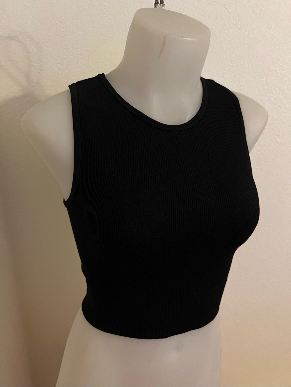 Aura Black Ribbed Sleeveless Crop Top